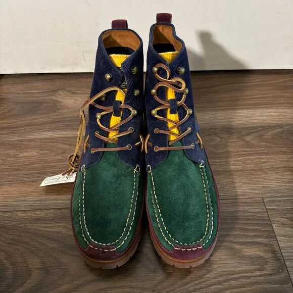 Mens 15 D Polo Country Ralph Lauren Ranger Suede Boots Colorblock Green Blue - Picture 4 of 9